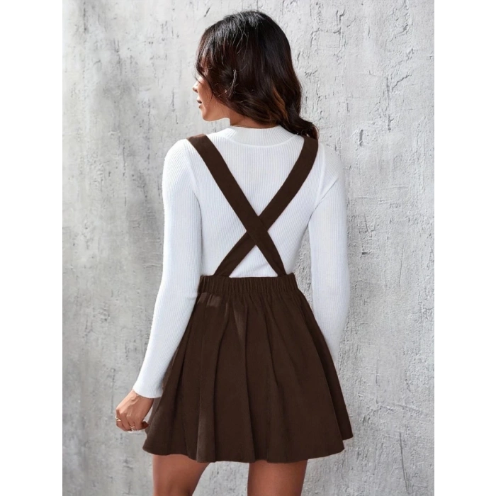 MDB Kadın Askılı Sırttan çapraz Detaylı Kısa Kiloş Kadife Mini Elbise