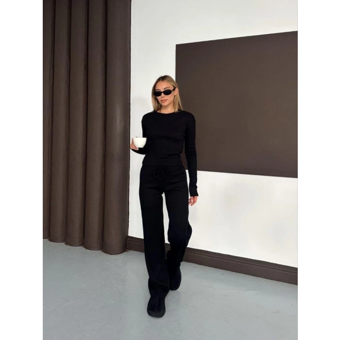 MDB Kadın Bisiklet Yaka Parmak Geçme Detay Uzun Kollu Bluz Ve Pantolon Ikili Takım