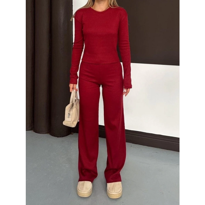 MDB Kadın Bisiklet Yaka Parmak Geçme Detay Uzun Kollu Bluz Ve Pantolon Ikili Takım