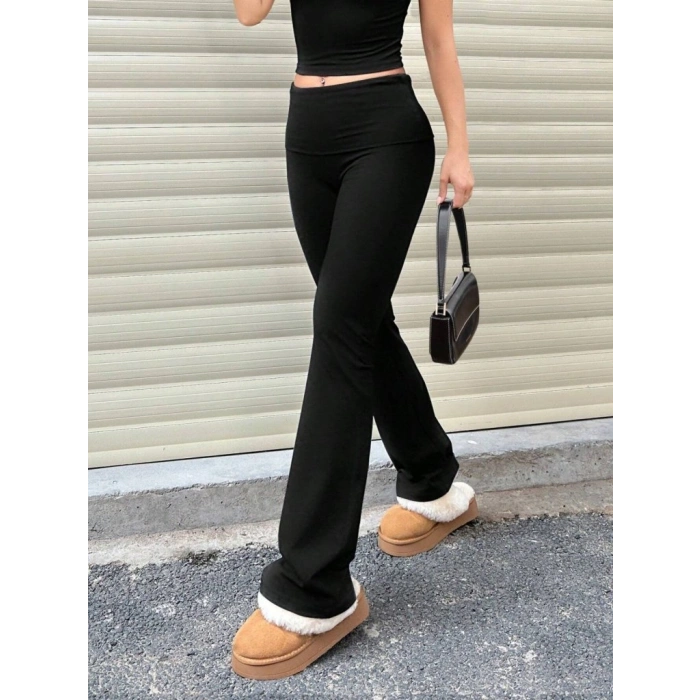 MDB Kadın Geniş Korsaj Bel Detaylı Paçaya Doğru Geniş Yüksek Bel Dalgıç Pantolon