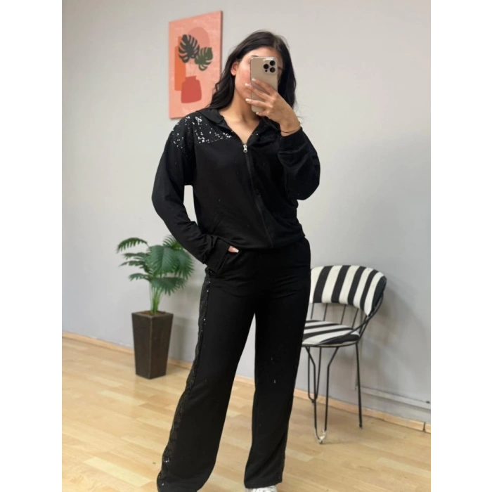 MDB Kadın Iki Iplik Kumaş Pul Ve Fermuar Detaylı Ikili Takım