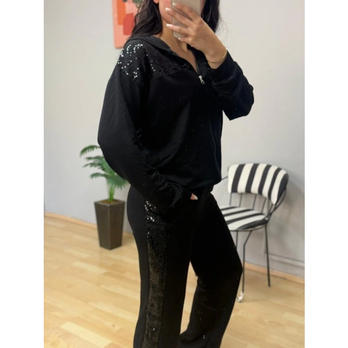 MDB Kadın Iki Iplik Kumaş Pul Ve Fermuar Detaylı Ikili Takım