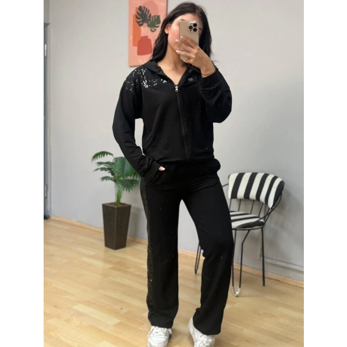 MDB Kadın Iki Iplik Kumaş Pul Ve Fermuar Detaylı Ikili Takım