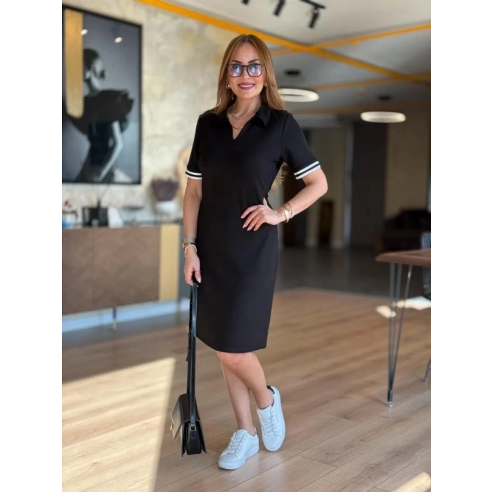 MDB Kadın Kısa Kollu V Yakalı Viskon Iki Iplik Elbise