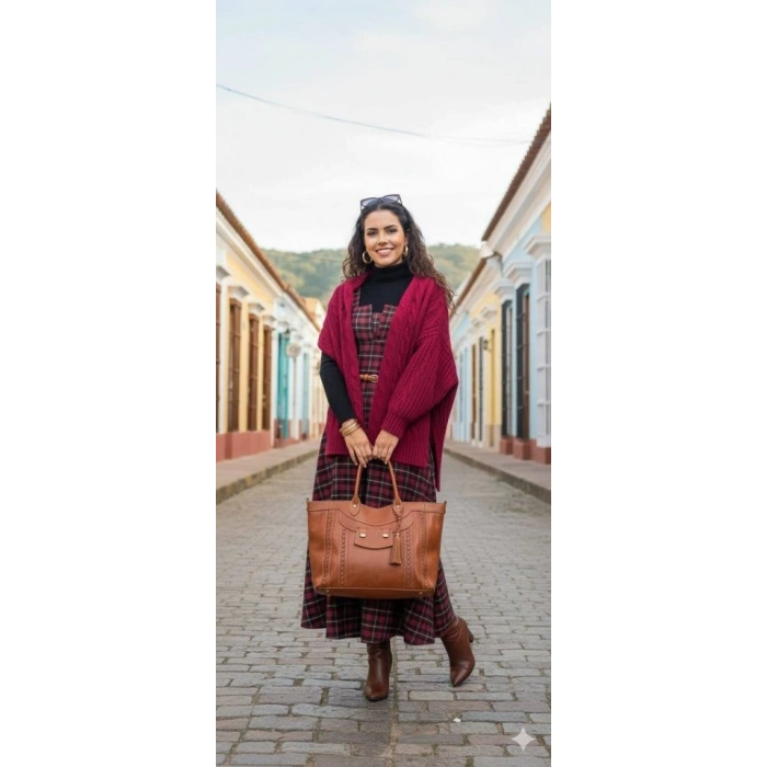 MDB Kadın Omuz Askılı Full Ekose Detay Elbise