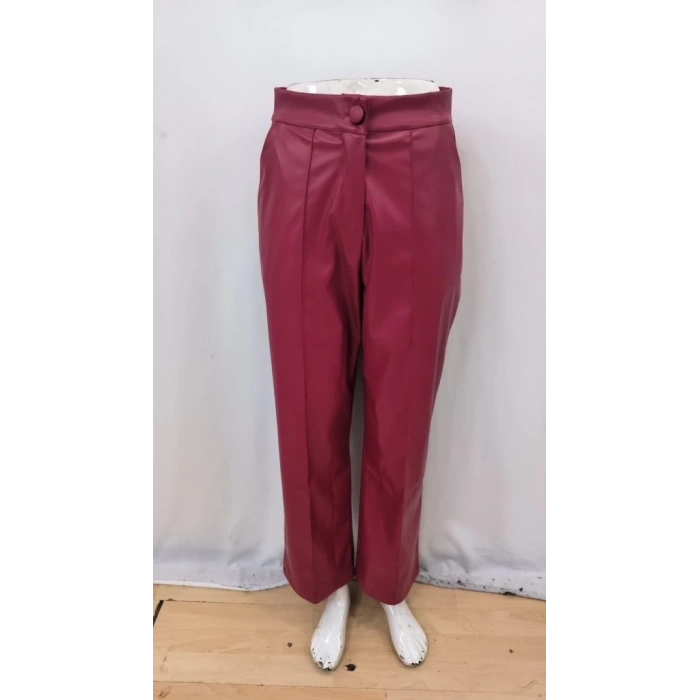 MDB Kadın önden Fermuarlı Cepli Geniş Kesim Lame Deri Pantolon