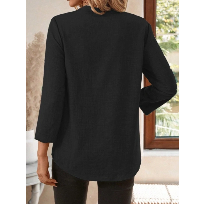 MDB Kadın Truvakar Kol V Yakalı Keten Bluz