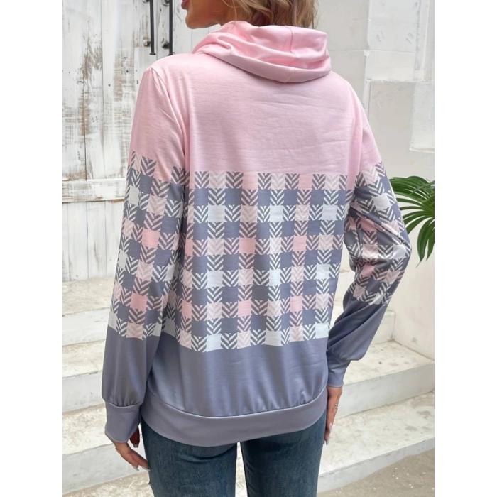 MDB Kadın Uzun Kollu Balıkçı Yaka Bağcıklı Desenli şardonlu Dalgıç Bluz