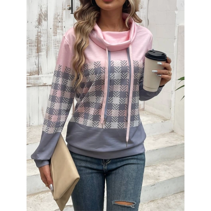 MDB Kadın Uzun Kollu Balıkçı Yaka Bağcıklı Desenli şardonlu Dalgıç Bluz