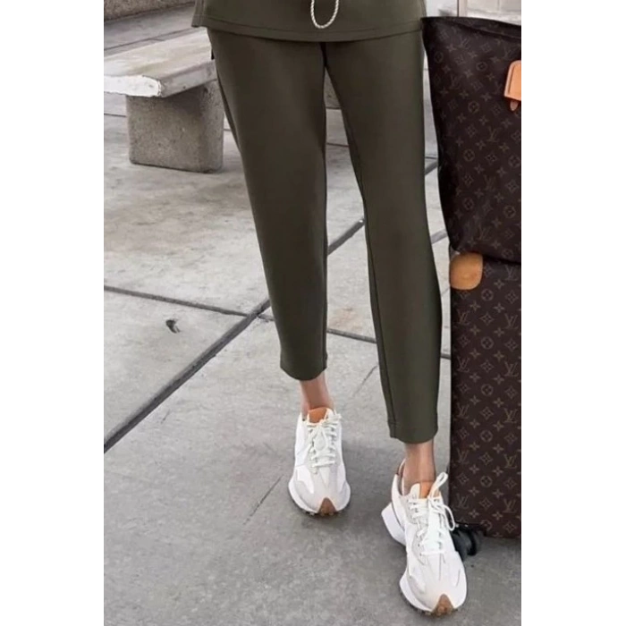 MDB Kadın Uzun Kollu Balıkçı Yaka Belden Lastikli Modal Bluz Ve Pantolon Ikili Takım