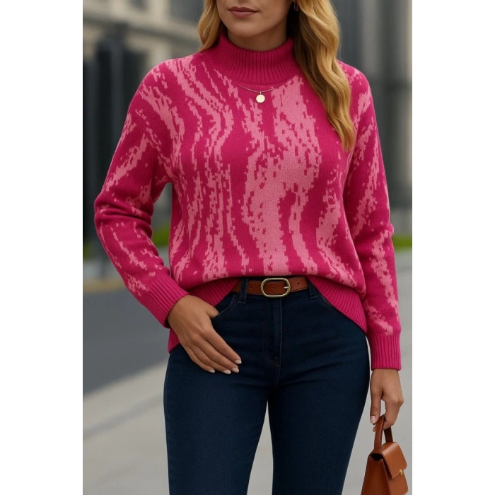 MDB Kadın Uzun Kollu Balıkçı Yaka çok Renkli Triko Bluz