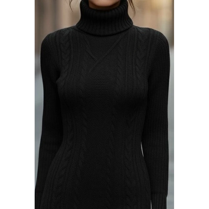 MDB Kadın Uzun Kollu Balıkçı Yaka Kısa Triko Elbise