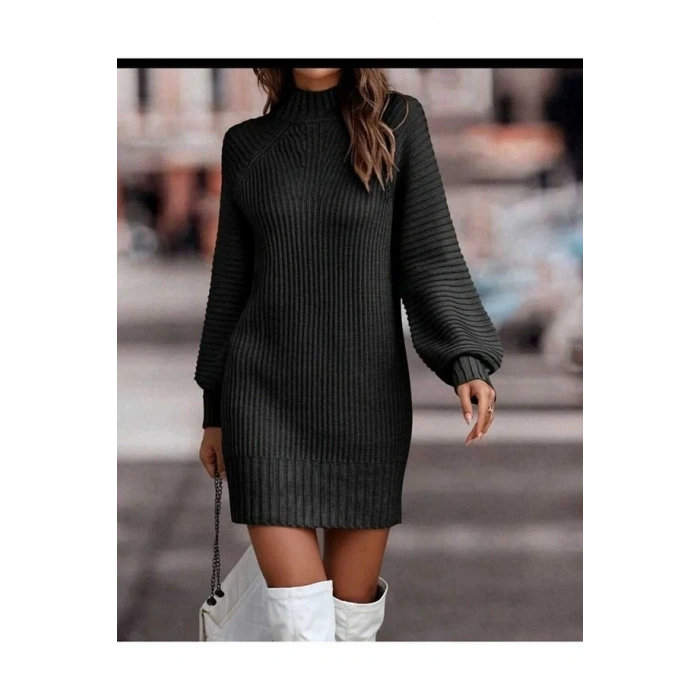 MDB Kadın Uzun Kollu Balıkçı Yaka Mini Triko Elbise