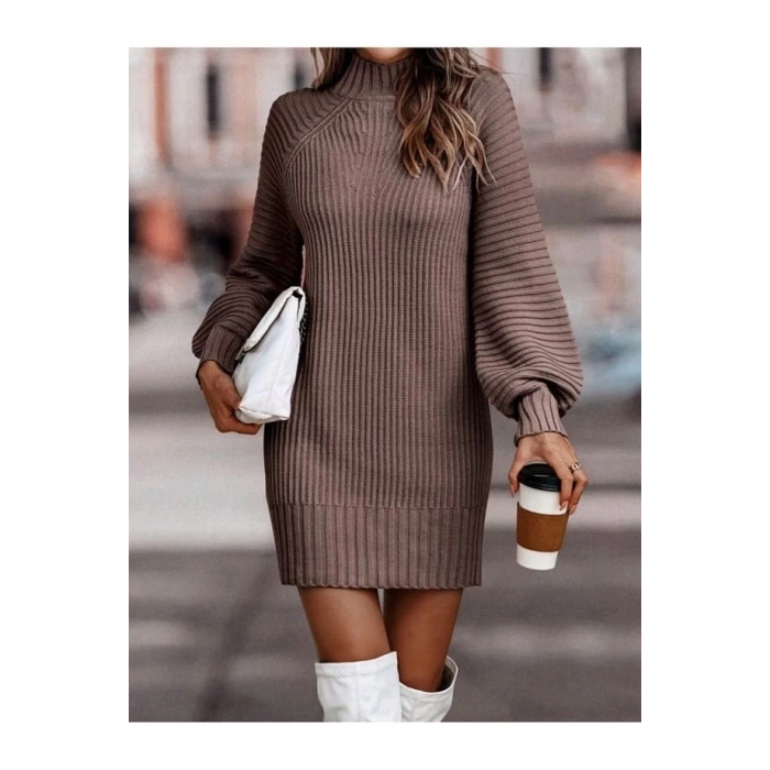 MDB Kadın Uzun Kollu Balıkçı Yaka Mini Triko Elbise