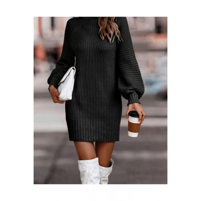 MDB Kadın Uzun Kollu Balıkçı Yaka Mini Triko Elbise