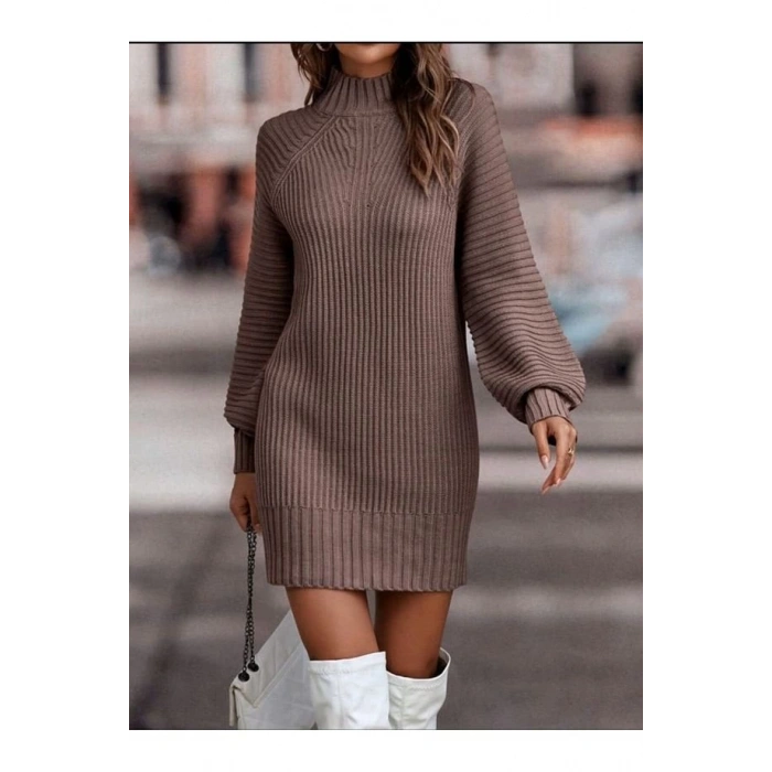 MDB Kadın Uzun Kollu Balıkçı Yaka Mini Triko Elbise