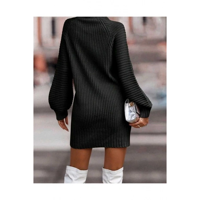 MDB Kadın Uzun Kollu Balıkçı Yaka Mini Triko Elbise