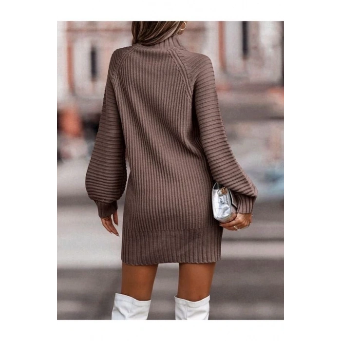 MDB Kadın Uzun Kollu Balıkçı Yaka Mini Triko Elbise