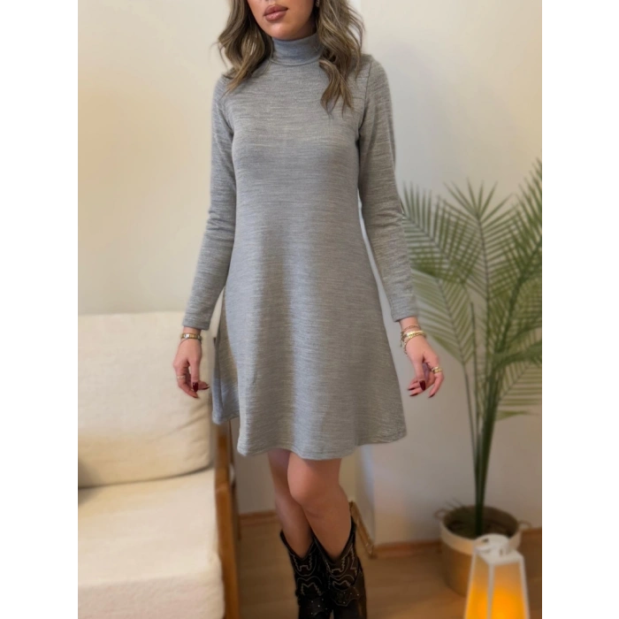 MDB Kadın Uzun Kollu Balıkçı Yaka Salaş Kusa Akrilik Elbise