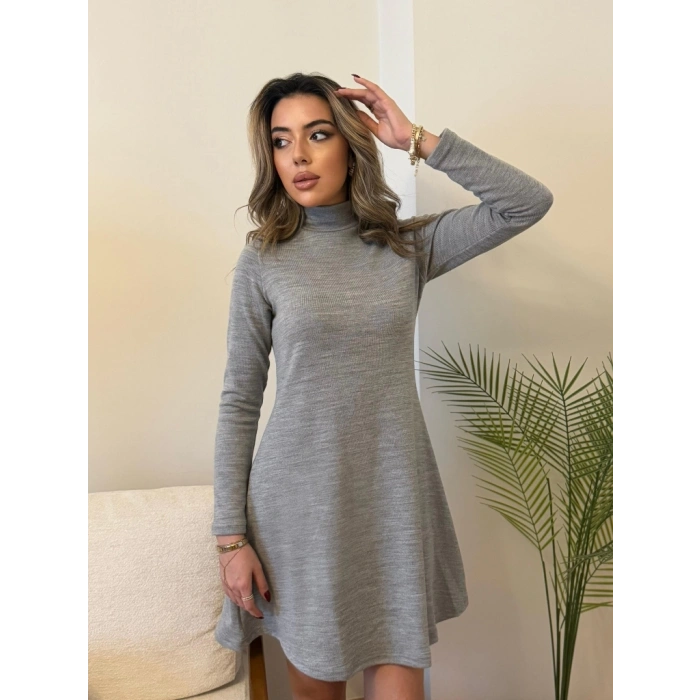 MDB Kadın Uzun Kollu Balıkçı Yaka Salaş Kusa Akrilik Elbise