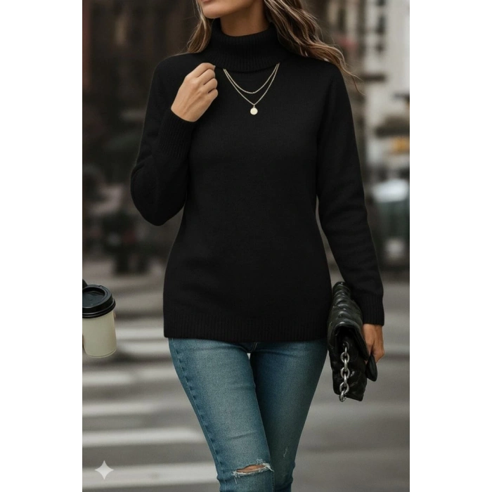 MDB Kadın Uzun Kollu Balıkçı Yaka Triko Bluz