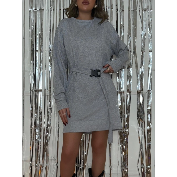 MDB Kadın Uzun Kollu Bisiklet Yaka Kuşaklı Iki Iplik Elbise