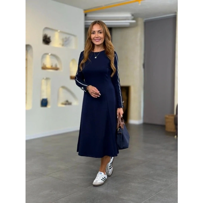 MDB Kadın Uzun Kollu Bisiklet Yaka Midi Modal Elbise