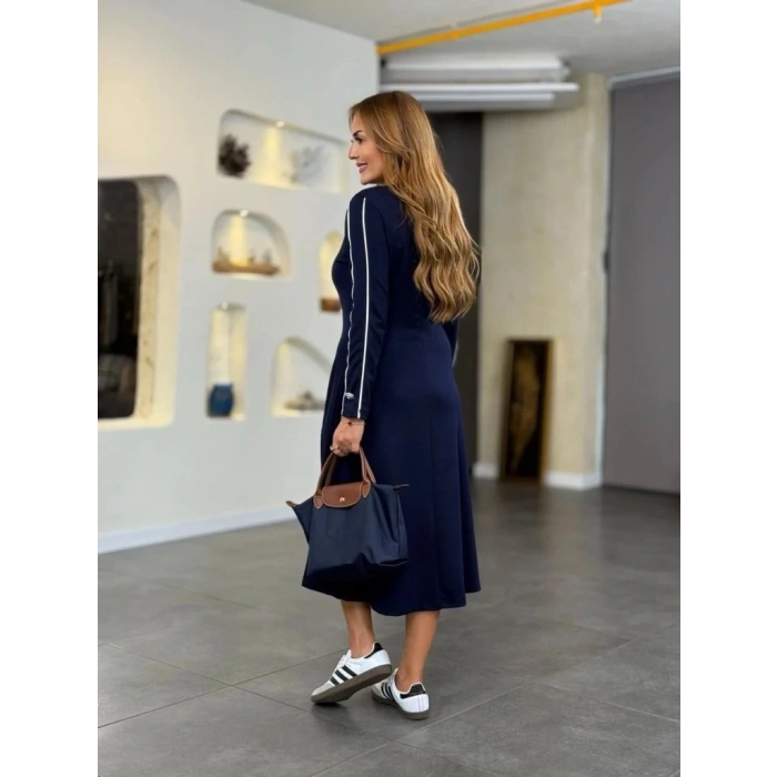 MDB Kadın Uzun Kollu Bisiklet Yaka Midi Modal Elbise