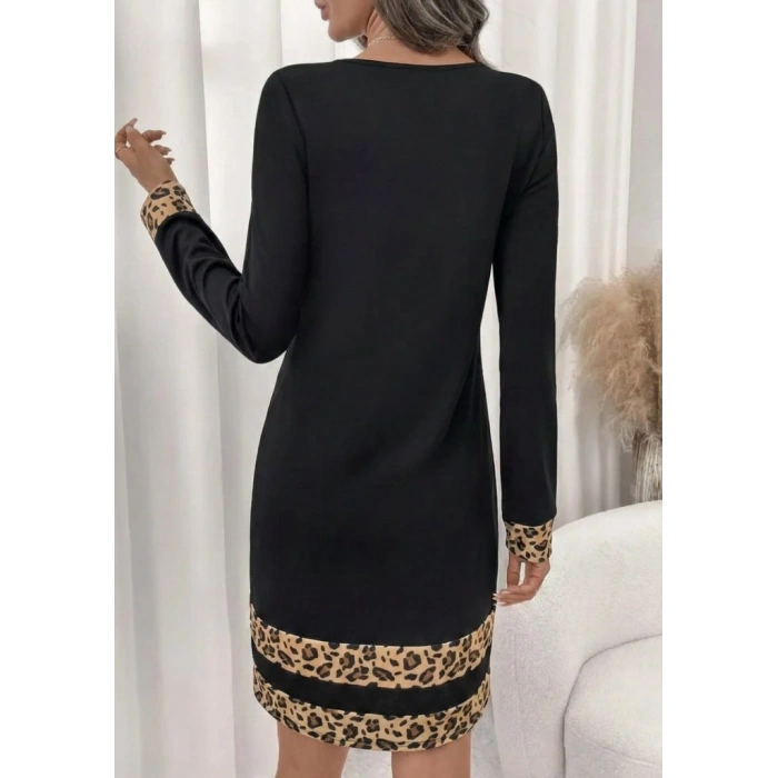 MDB Kadın Uzun Kollu Bisiklet Yaka Mini Ithal Krep Elbise