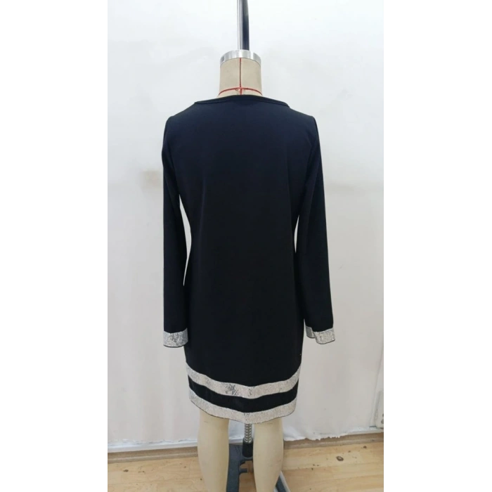 MDB Kadın Uzun Kollu Bisiklet Yaka Mini Ithal Krep Elbise