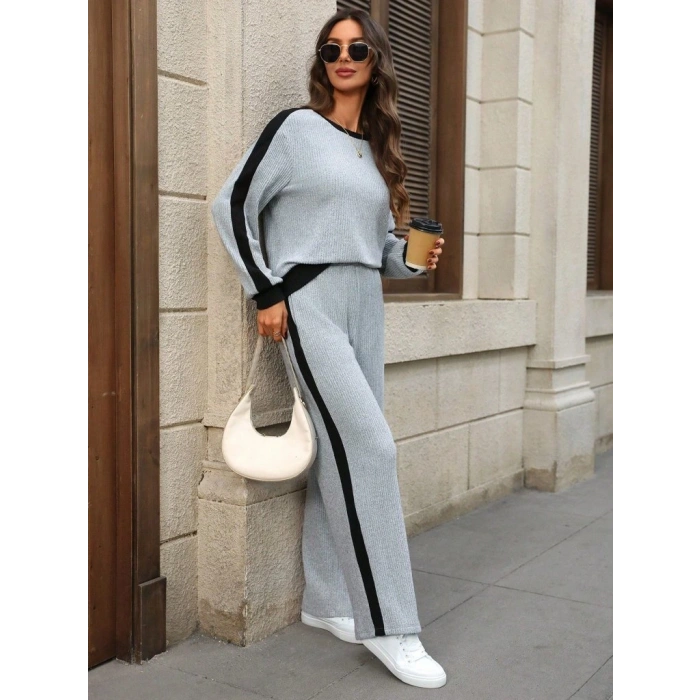 MDB Kadın Uzun Kollu Bisiklet Yaka şardonlu Kaşkorse Bluz Ve Pantolon Ikili Takım