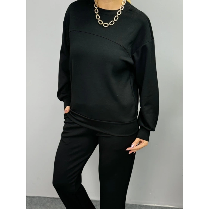 MDB Kadın Uzun Kollu Bisiklet Yaka Viskon Iki Iplik Bluz Ve Pantolon Ikili Takım