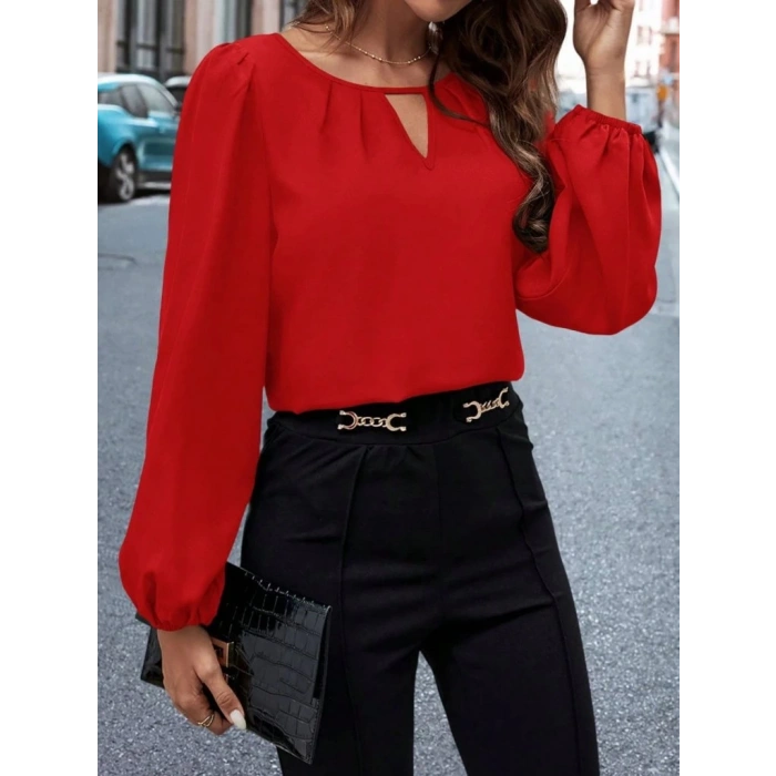 MDB Kadın Uzun Kollu Damla Detaylı Ithal Krep Bluz