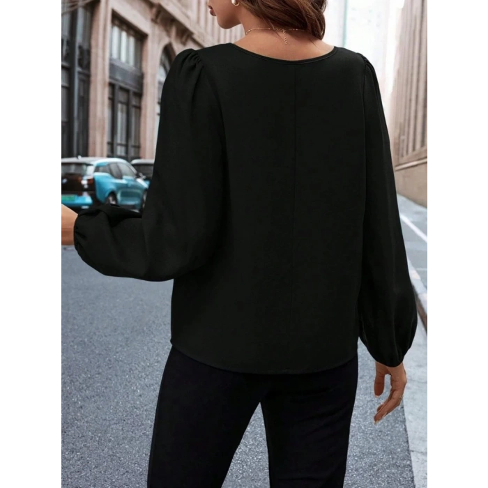 MDB Kadın Uzun Kollu Damla Detaylı Ithal Krep Bluz