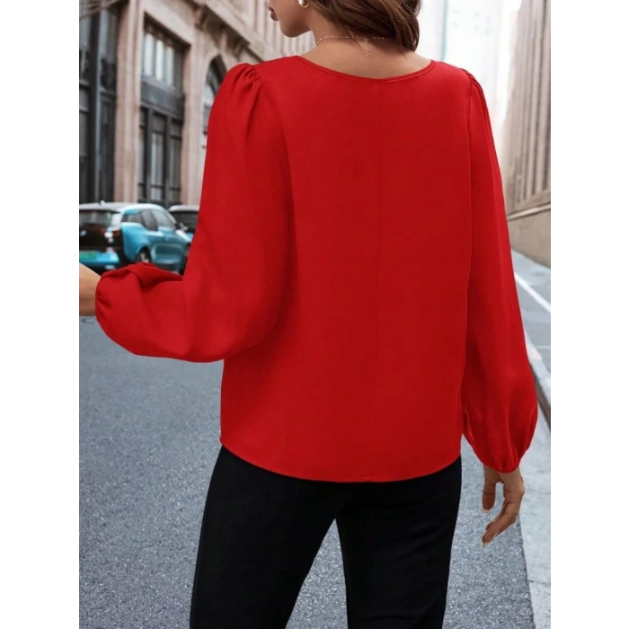 MDB Kadın Uzun Kollu Damla Detaylı Ithal Krep Bluz