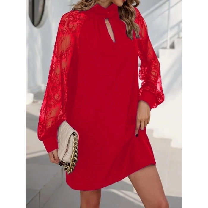 MDB Kadın Uzun Kollu Damla Detaylı Sandy Mini Elbise