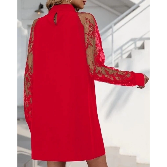 MDB Kadın Uzun Kollu Damla Detaylı Sandy Mini Elbise