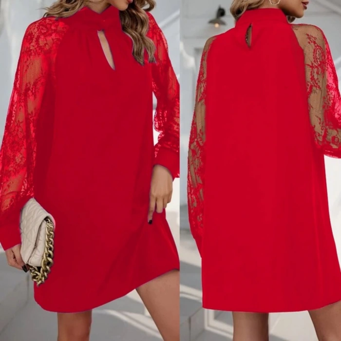 MDB Kadın Uzun Kollu Damla Detaylı Sandy Mini Elbise