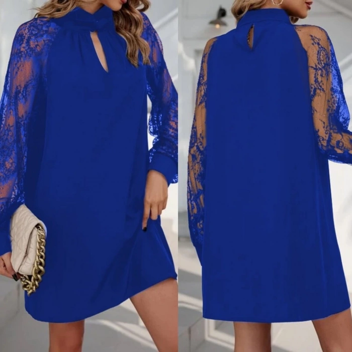 MDB Kadın Uzun Kollu Damla Detaylı Sandy Mini Elbise