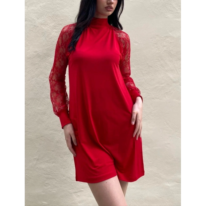 MDB Kadın Uzun Kollu Damla Detaylı Sandy Mini Elbise