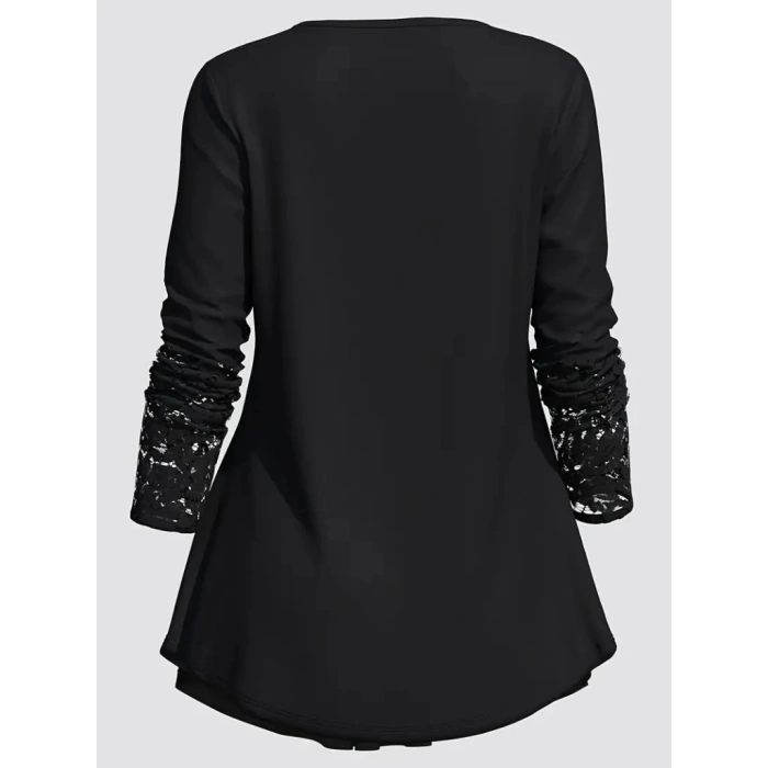 MDB Kadın Uzun Kollu Dantel Detaylı Düğmeli Viskon Bluz