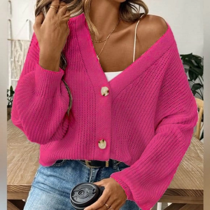 MDB Kadın Uzun Kollu Düğme Detay Triko Bluz