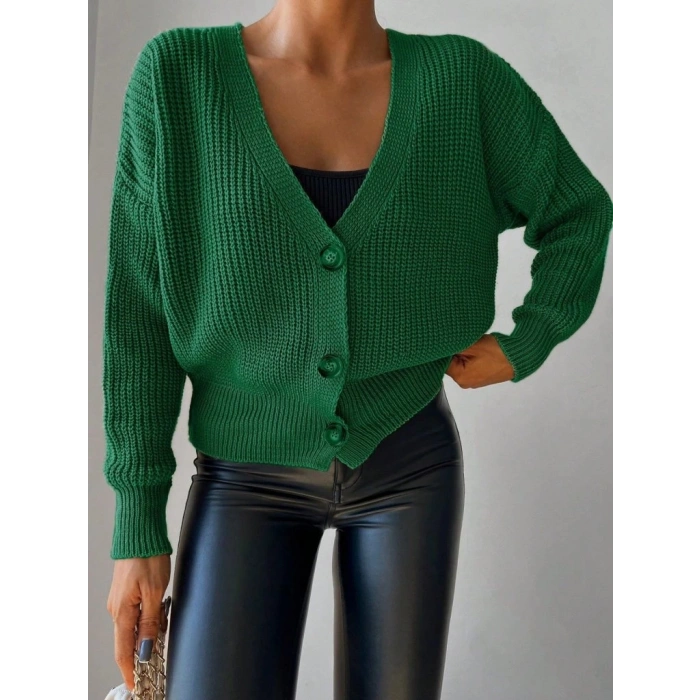 MDB Kadın Uzun Kollu Düğme Detay Triko Hırka