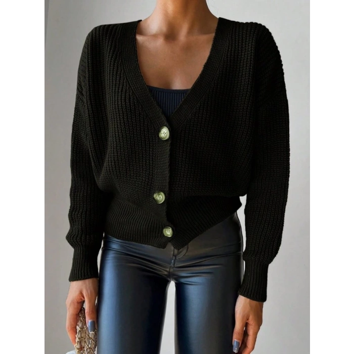 MDB Kadın Uzun Kollu Düğme Detay Triko Hırka