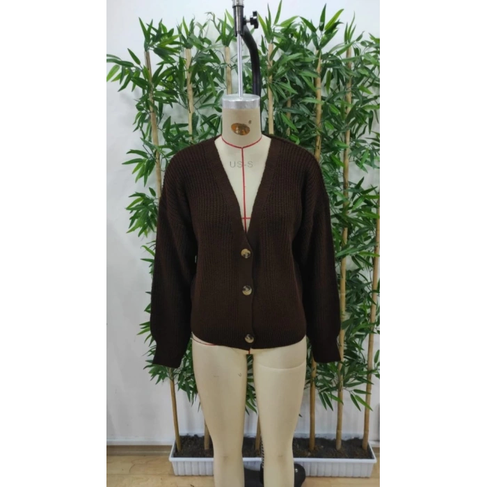 MDB Kadın Uzun Kollu Düğme Detay Triko Hırka