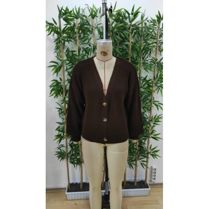 MDB Kadın Uzun Kollu Düğme Detay Triko Hırka