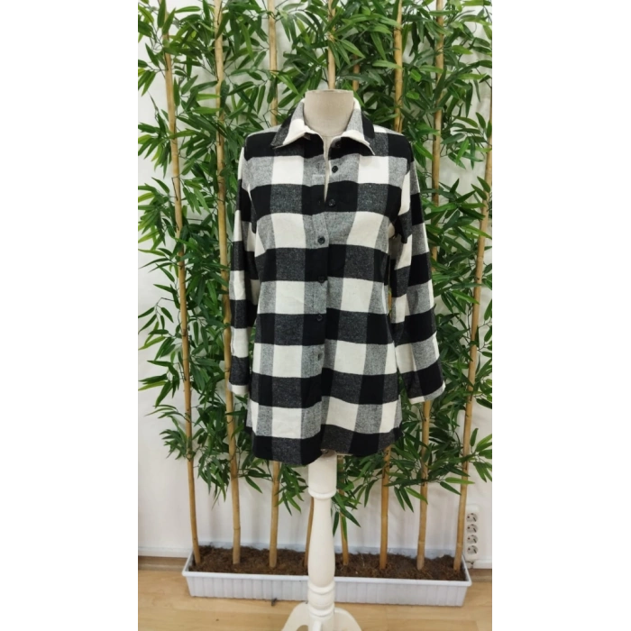 MDB Kadın Uzun Kollu Ekoseli önden Düğmeli Dokuma Uzun Gömlek