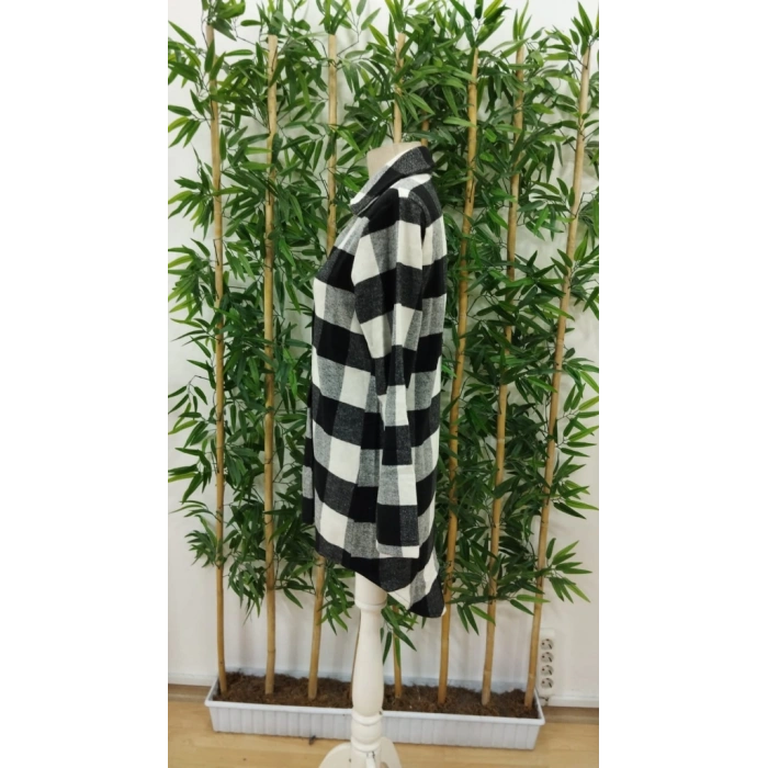 MDB Kadın Uzun Kollu Ekoseli önden Düğmeli Dokuma Uzun Gömlek