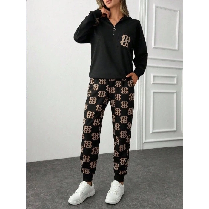 MDB Kadın Uzun Kollu Iki Iplik Kumaş Fermuar Ve Cep Detay Kapüşonlu Ikili Takım