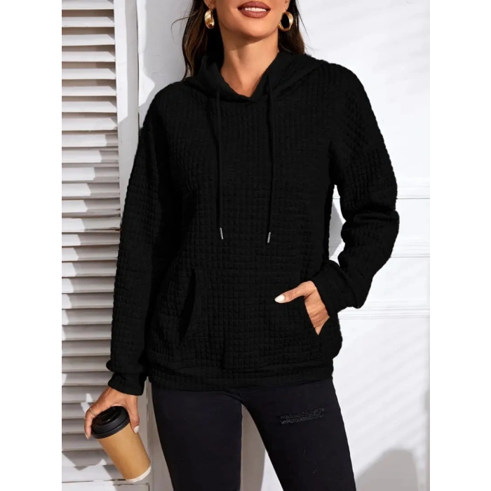 MDB Kadın Uzun Kollu Kapşonlu Bağcıklı Cepli Capitone Sweatshirt